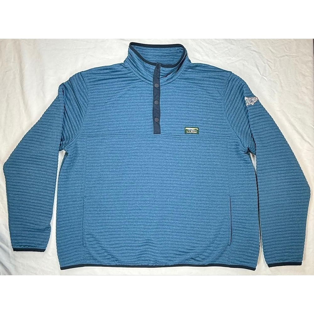 LL Bean Mens Airlight Knit 1/4 Snap Pullover Slightly Fitted Jacket Blue 2XL